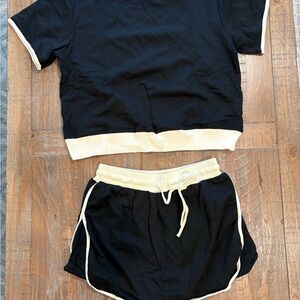 Black and Cream Two-Piece Athletic Set